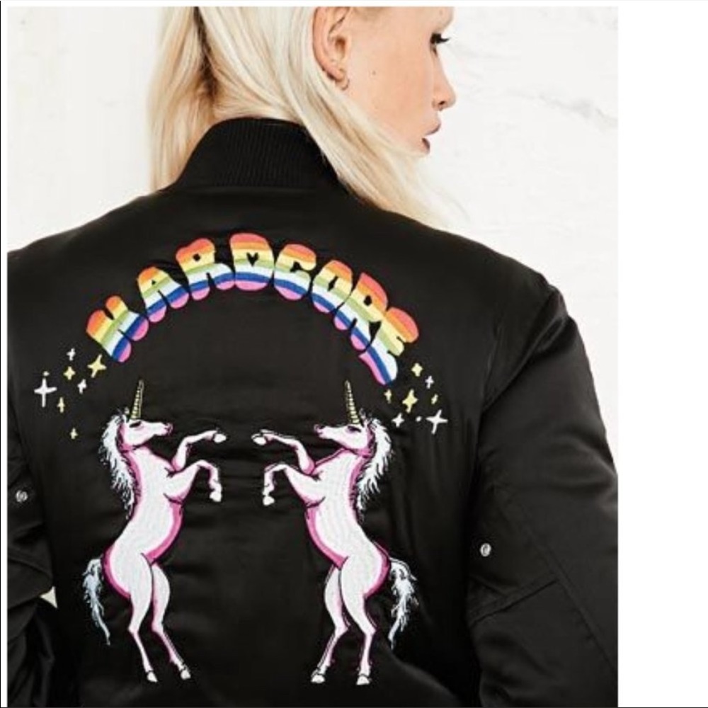 RARE UNIF Hardcore unicorn satin bomber jacket worn only once so it’s like new